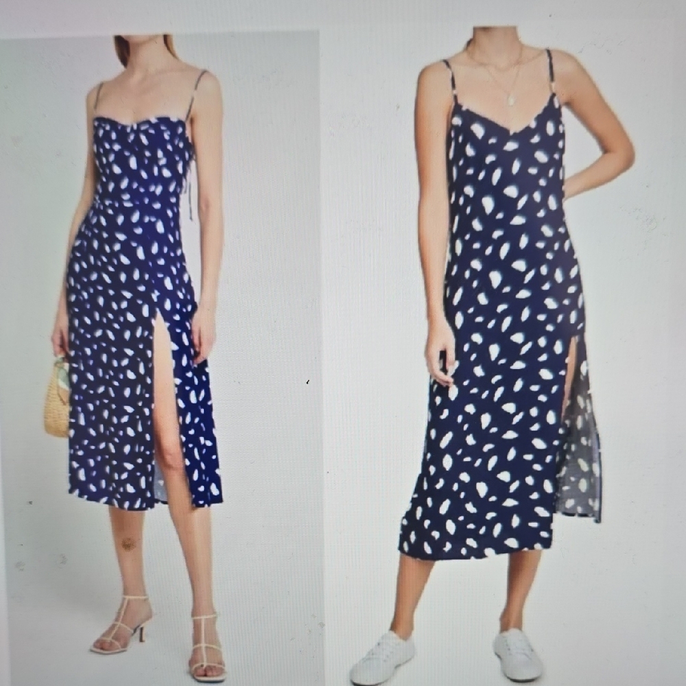 Reformation Navy Blue Patterned Midi Dress 0